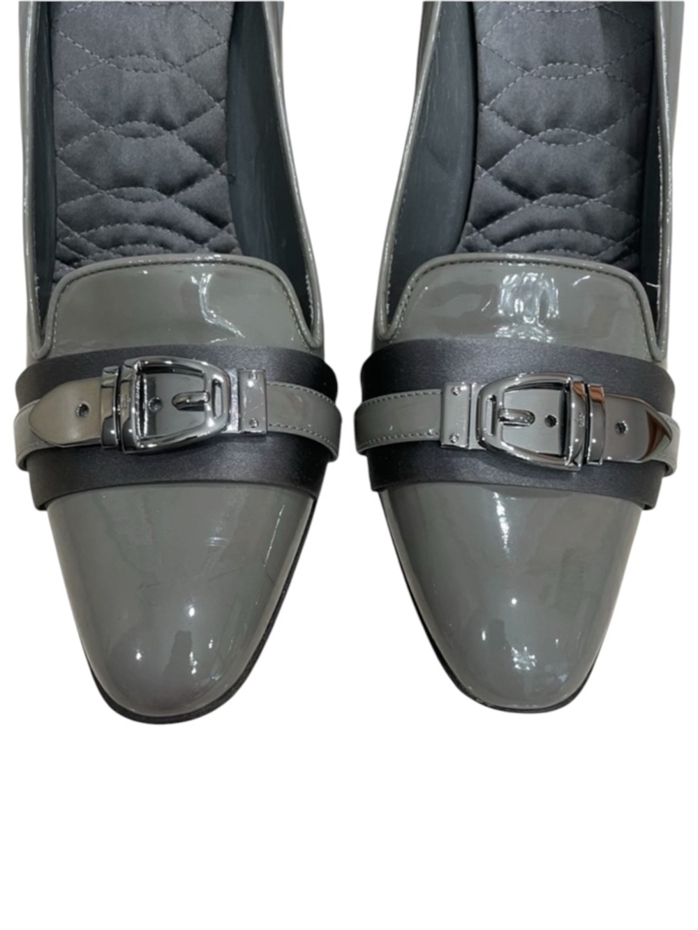 GUCCI Olive Green Gray Patent Leather Buckle Pumps US 10 B - Picture 5 of 14